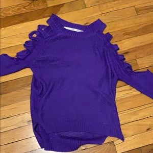 Adorable purple sweater with cut out sleeves!